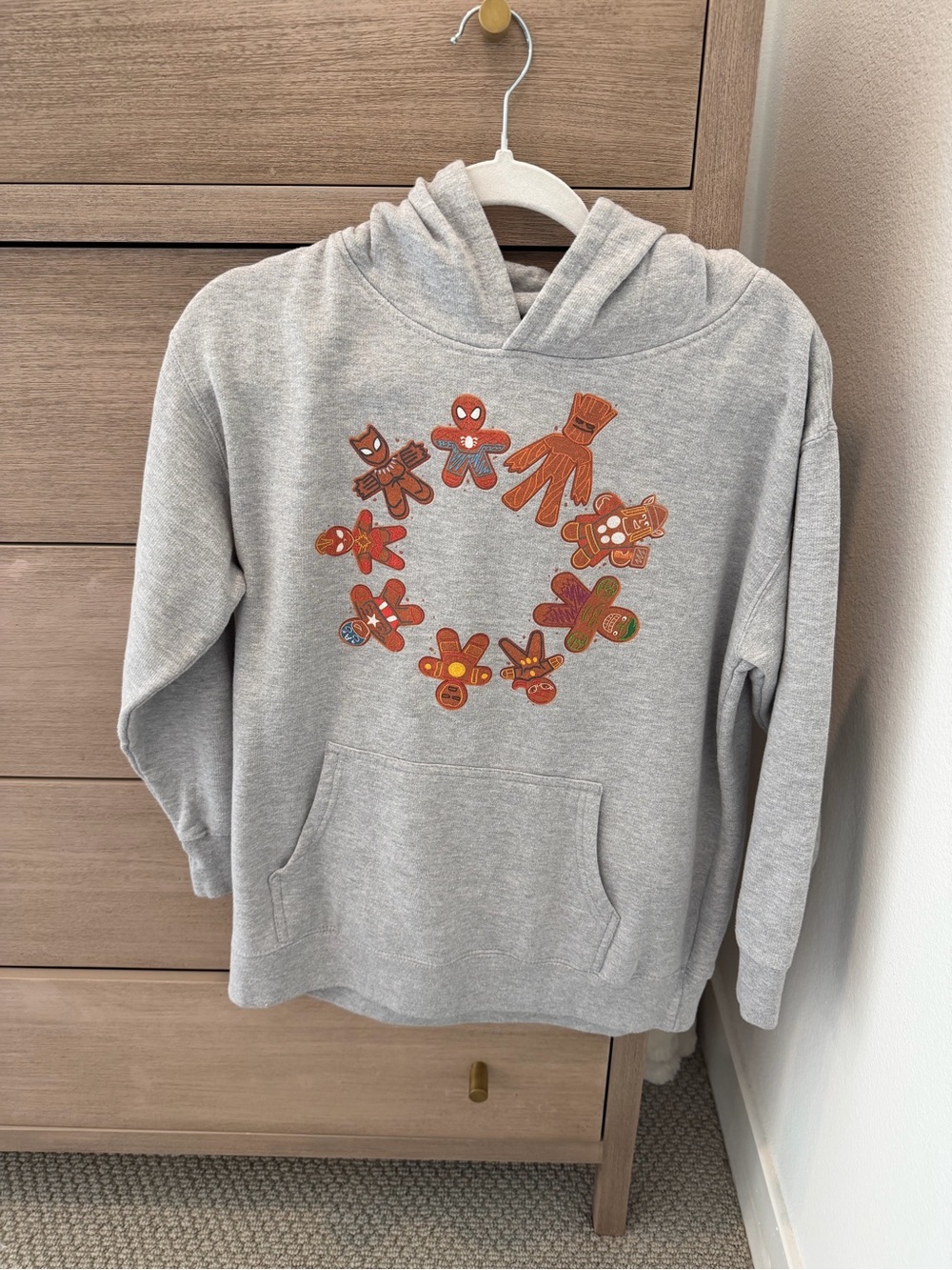 Marvel Kids Gray Holiday Hoodie with Gingerbread Characters